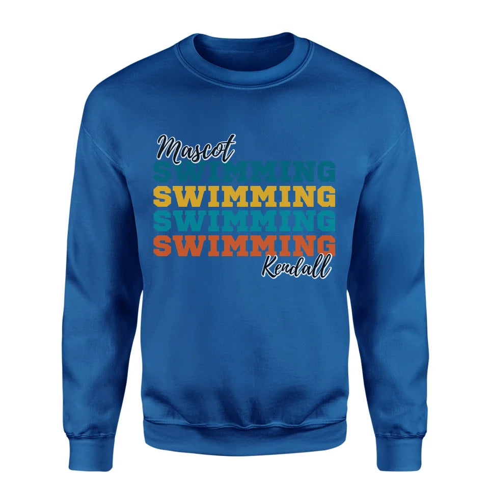 Personalized Swimming Swimming Swimming on a Sweatshirt With Mascot and Swimmer Name on a Sweatshirt