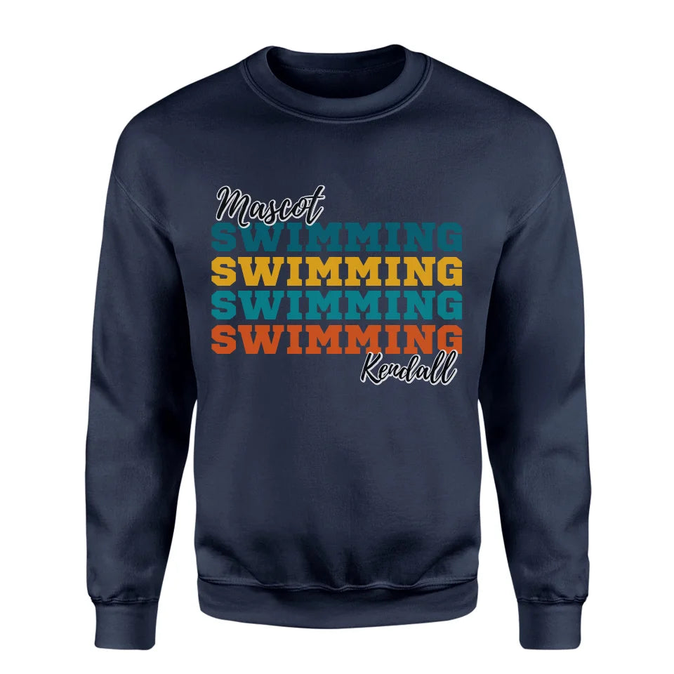 Personalized Swimming Swimming Swimming on a Sweatshirt With Mascot and Swimmer Name on a Sweatshirt