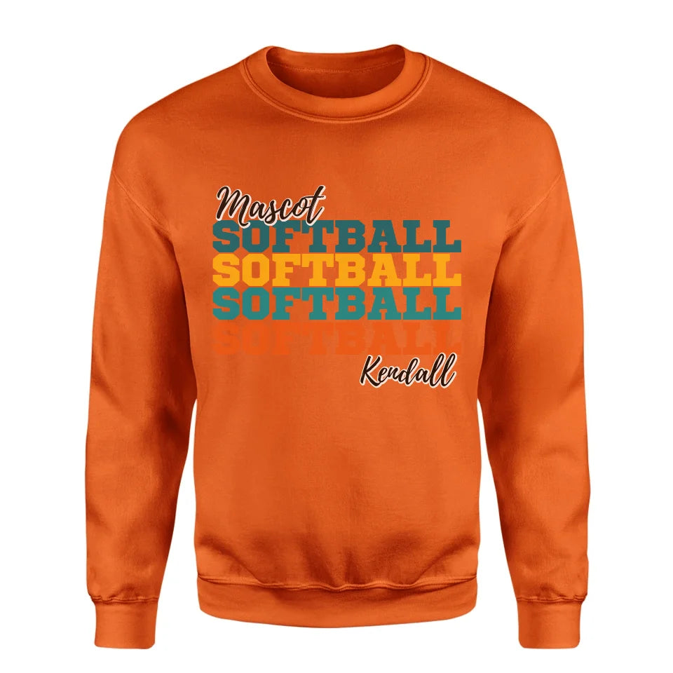 Personalized Softball Softball Softball on a Sweatshirt With Mascot and Softball Player Name on a Sweatshirt