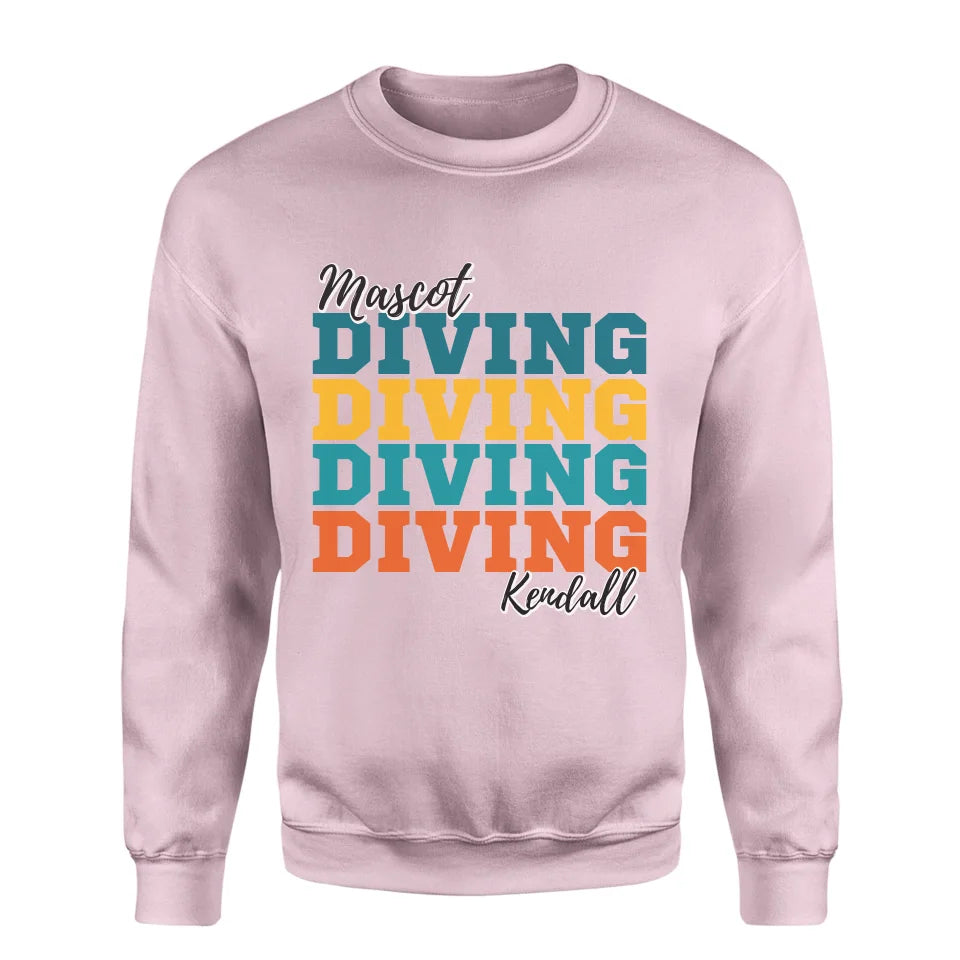 Personalized Diving Diving Diving on a Sweatshirt With Mascot and Diver Name on a Sweatshirt