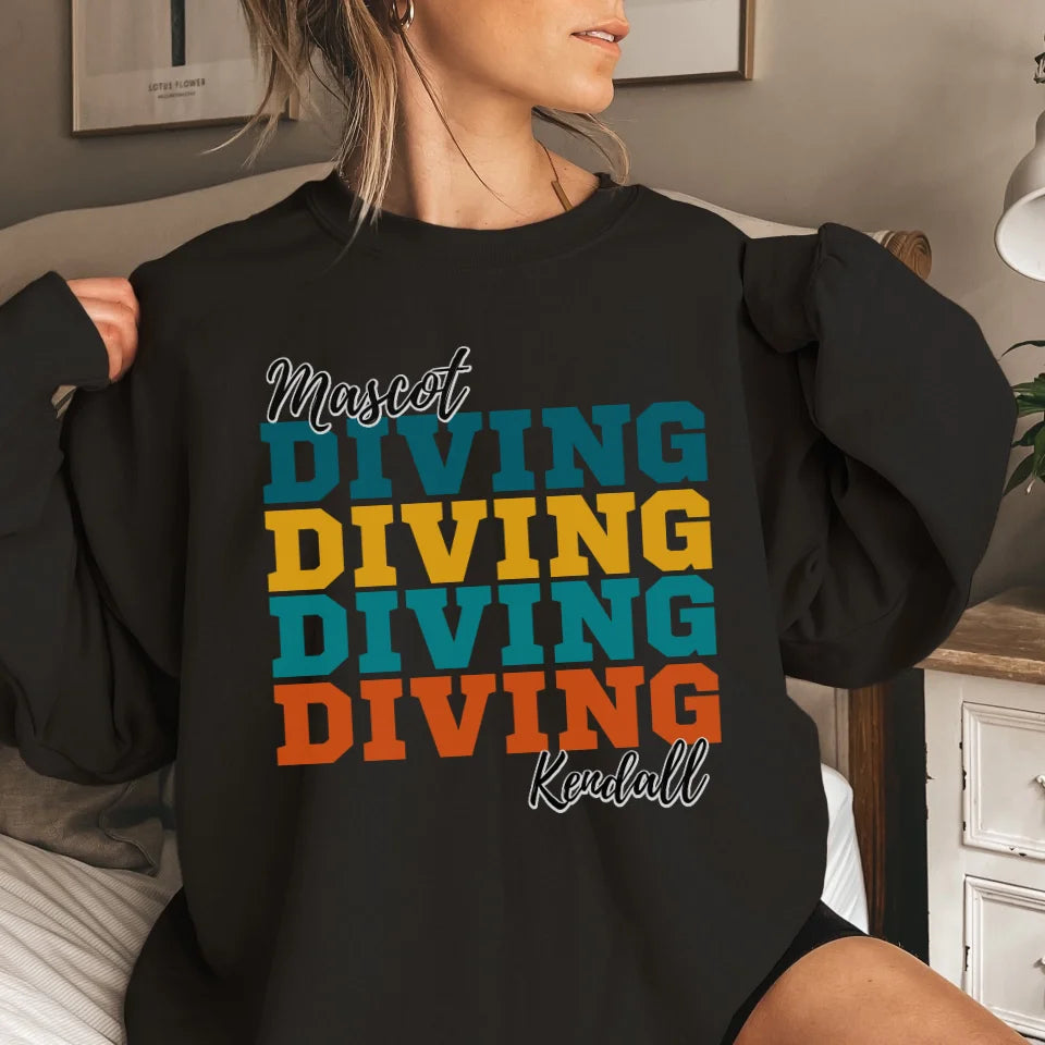 Personalized Diving Diving Diving on a Sweatshirt With Mascot and Diver Name on a Sweatshirt