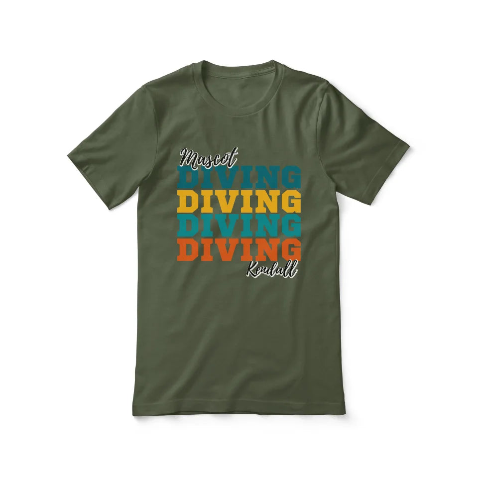 Personalized Diving Diving Diving Shirt With Mascot and Diver Name on a Unisex T-Shirt