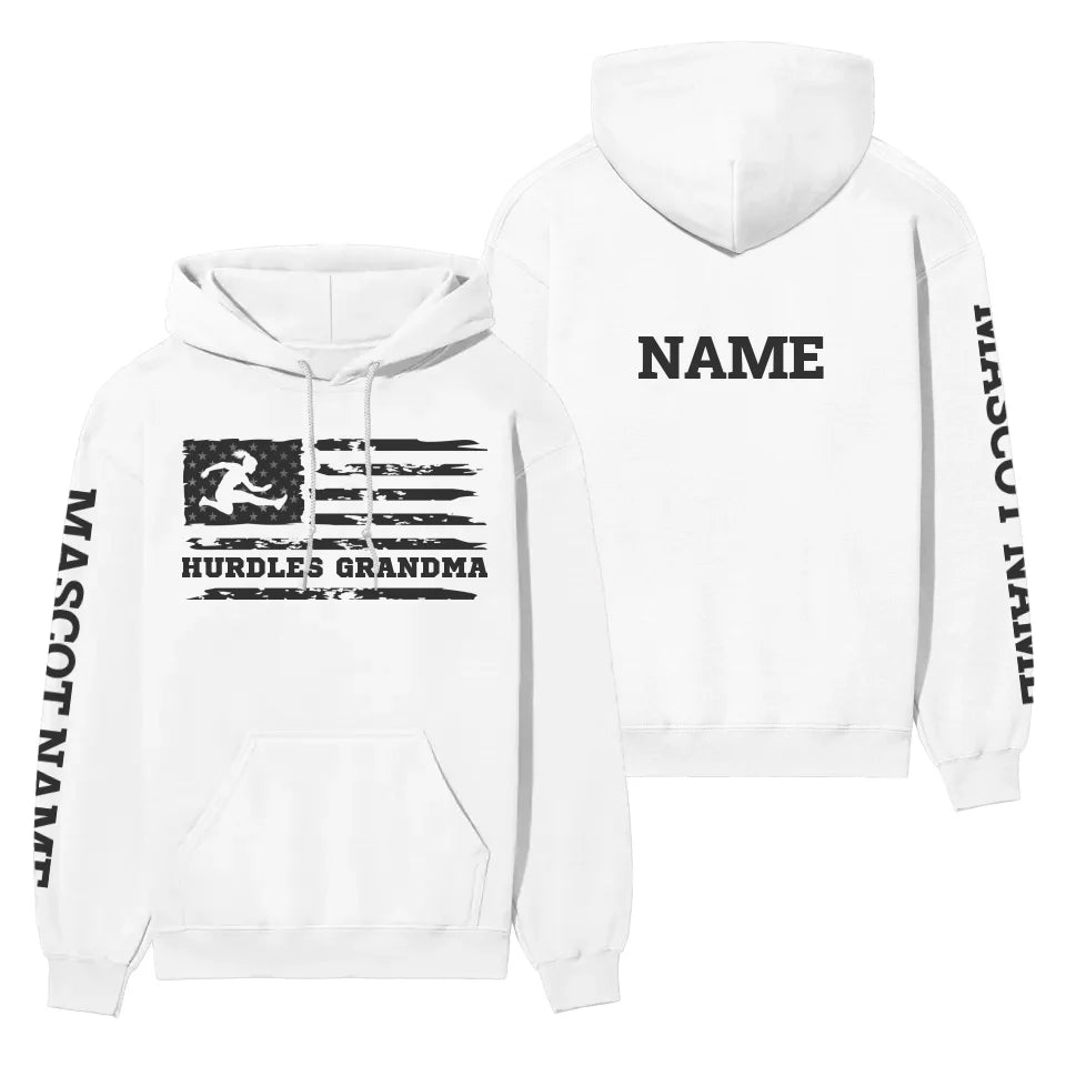 Hurdles Grandma Horizontal Flag With Hurdler Name on a Hoodie with a Black Graphic