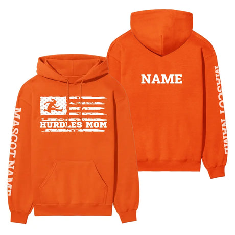 Hurdles Mom Horizontal Flag With Hurdler Name on a Hoodie with a White Graphic