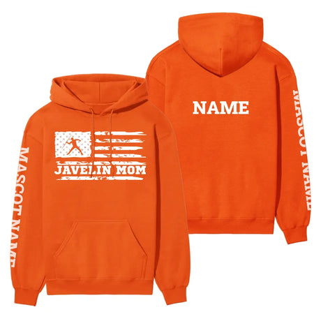 Javelin Mom Horizontal Flag With Javelin Thrower Name on a Hoodie with a White Graphic