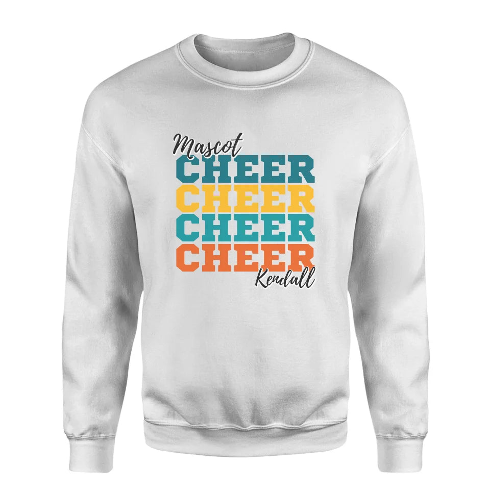 Personalized Cheer Cheer Cheer on a Sweatshirt With Mascot and Cheerleader Name on a Sweatshirt