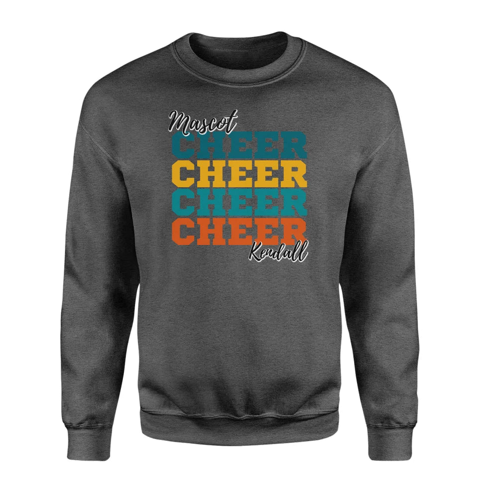 Personalized Cheer Cheer Cheer on a Sweatshirt With Mascot and Cheerleader Name on a Sweatshirt