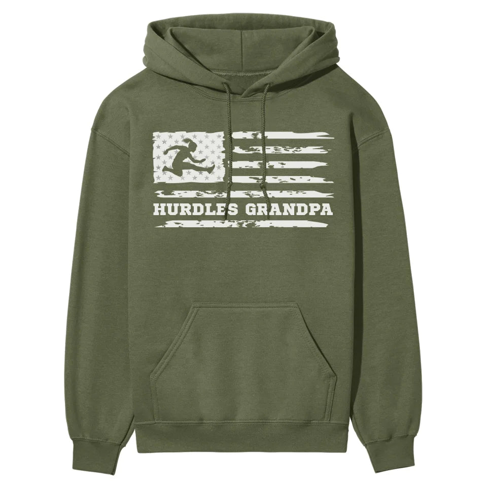 Hurdles Grandpa Horizontal Flag on a Hoodie with a White Graphic