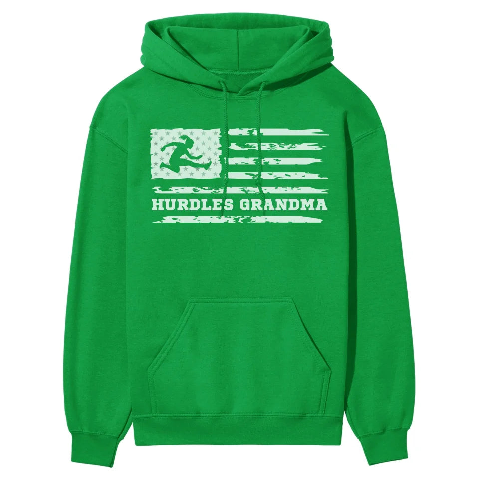 Hurdles Grandma Horizontal Flag on a Hoodie with a White Graphic