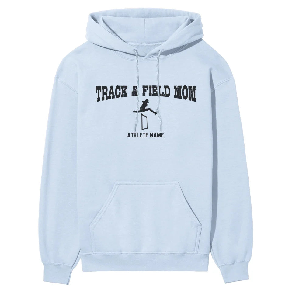 Hurdles Mom with Hurdler Icon and Hurdler Name on a Hoodie with a Black Graphic