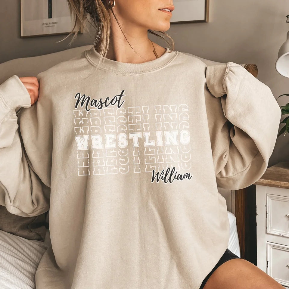 Custom Wrestling on a Sweatshirt With Mascot and Wrestler Name on a Sweatshirt