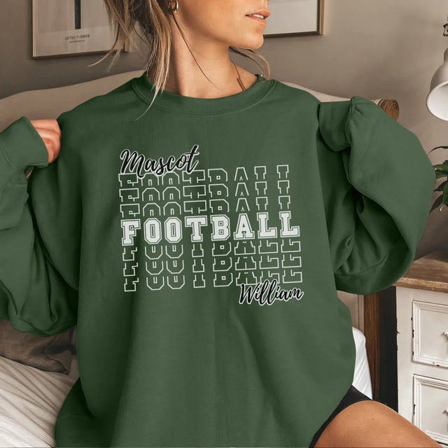 Custom Football on a Sweatshirt With Mascot and Football Player Name on a Sweatshirt