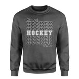 Custom Hockey on a Sweatshirt With Mascot and Hockey Player Name on a Sweatshirt