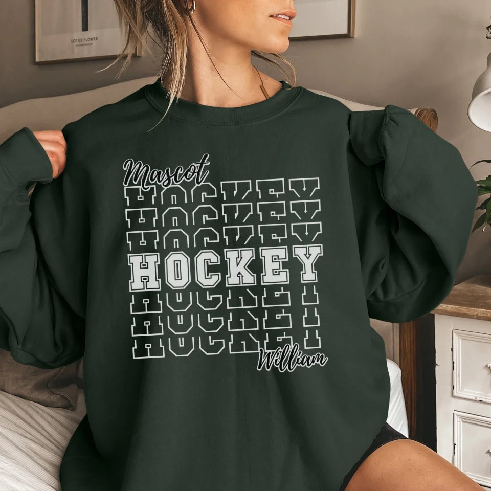 Custom Hockey on a Sweatshirt With Mascot and Hockey Player Name on a Sweatshirt