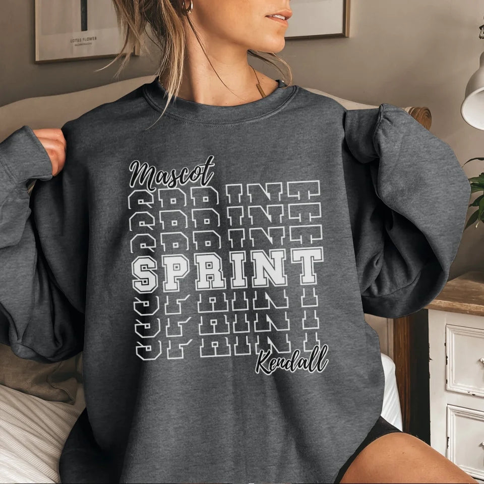 Custom Sprint on a Sweatshirt With Mascot and Sprinter Name on a Sweatshirt