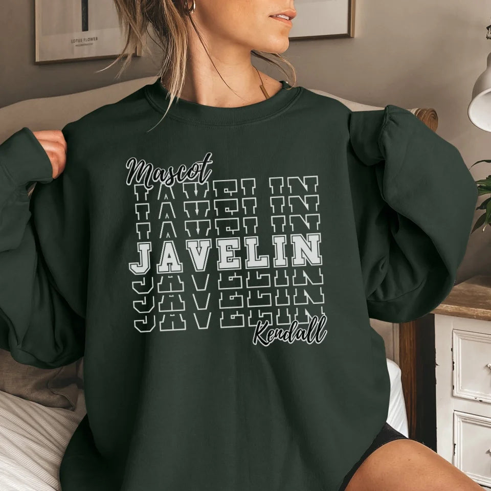 Custom Javelin on a Sweatshirt With Mascot and Javelin Thrower Name on a Sweatshirt