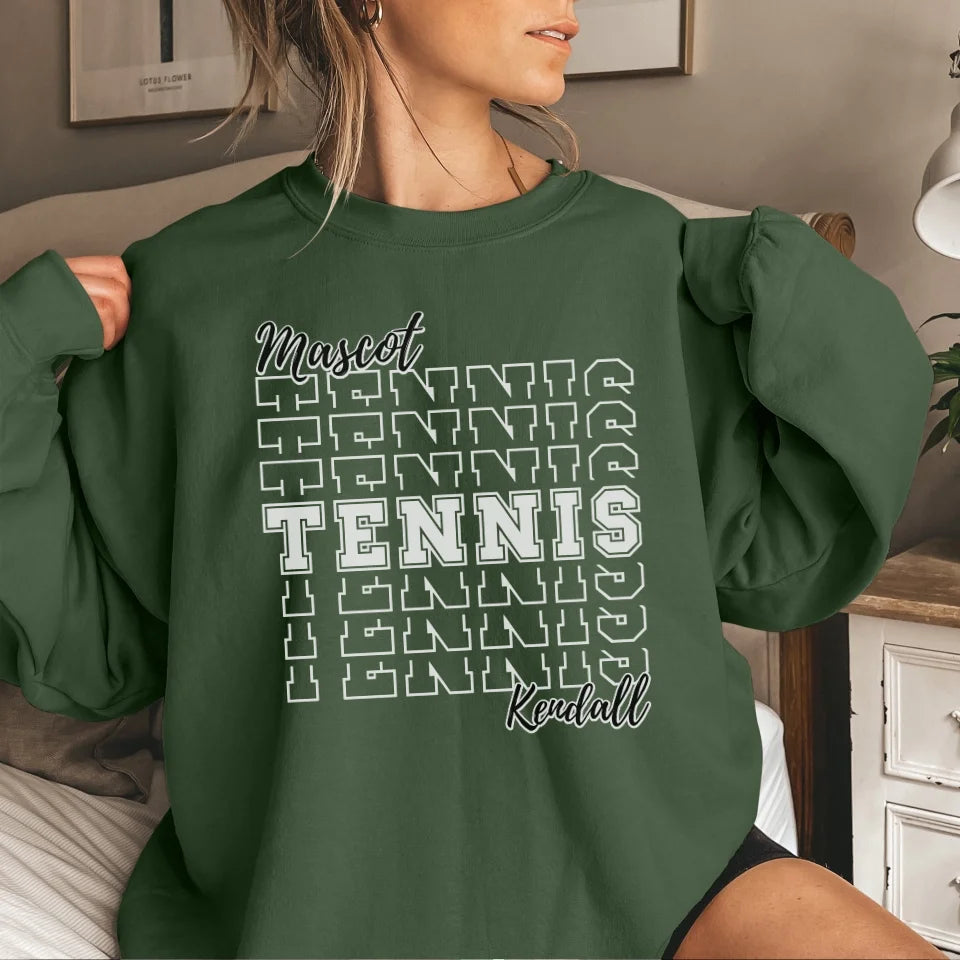 Custom Tennis on a Sweatshirt With Mascot and Tennis Player Name on a Sweatshirt