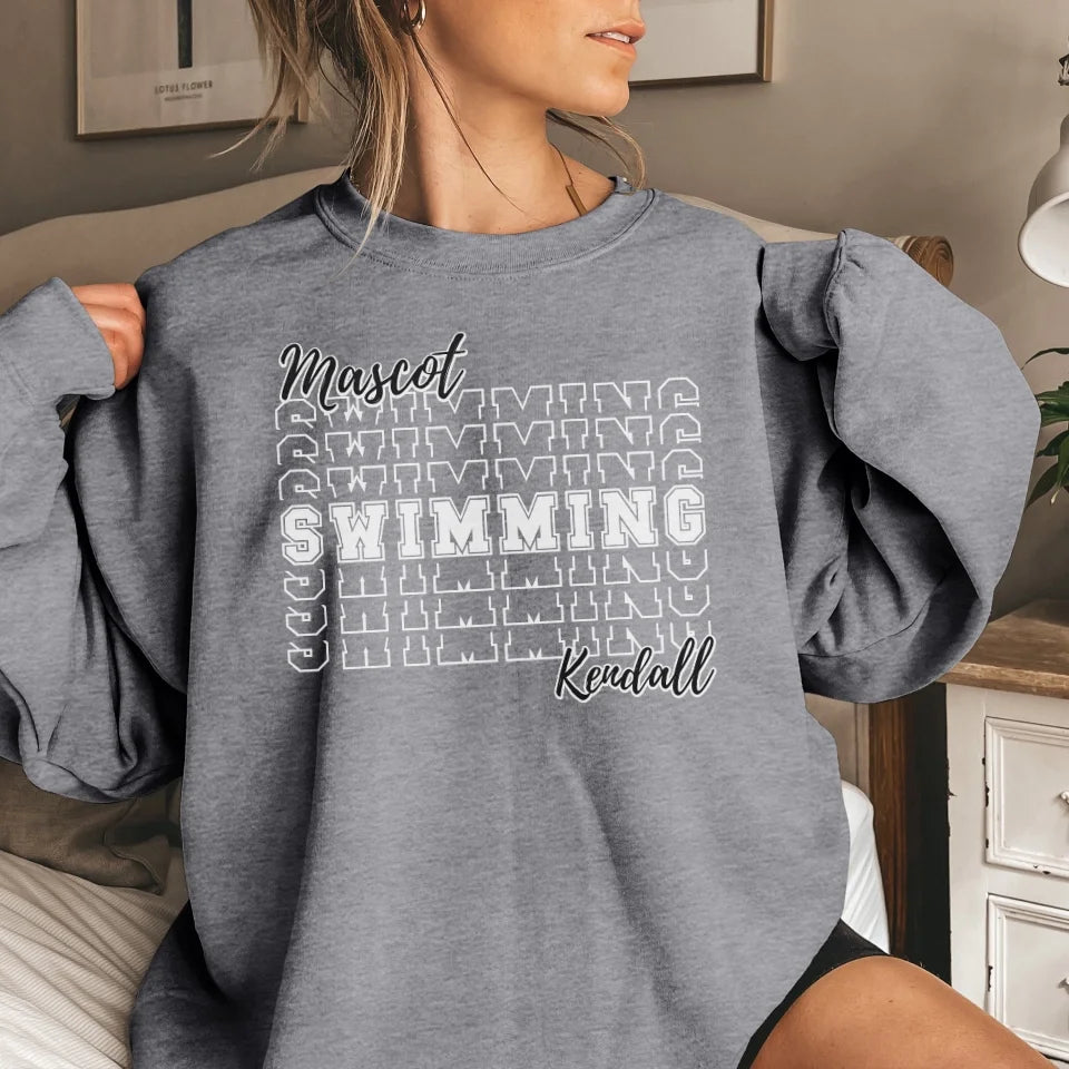 Custom Swimming on a Sweatshirt With Mascot and Swimmer Name on a Sweatshirt