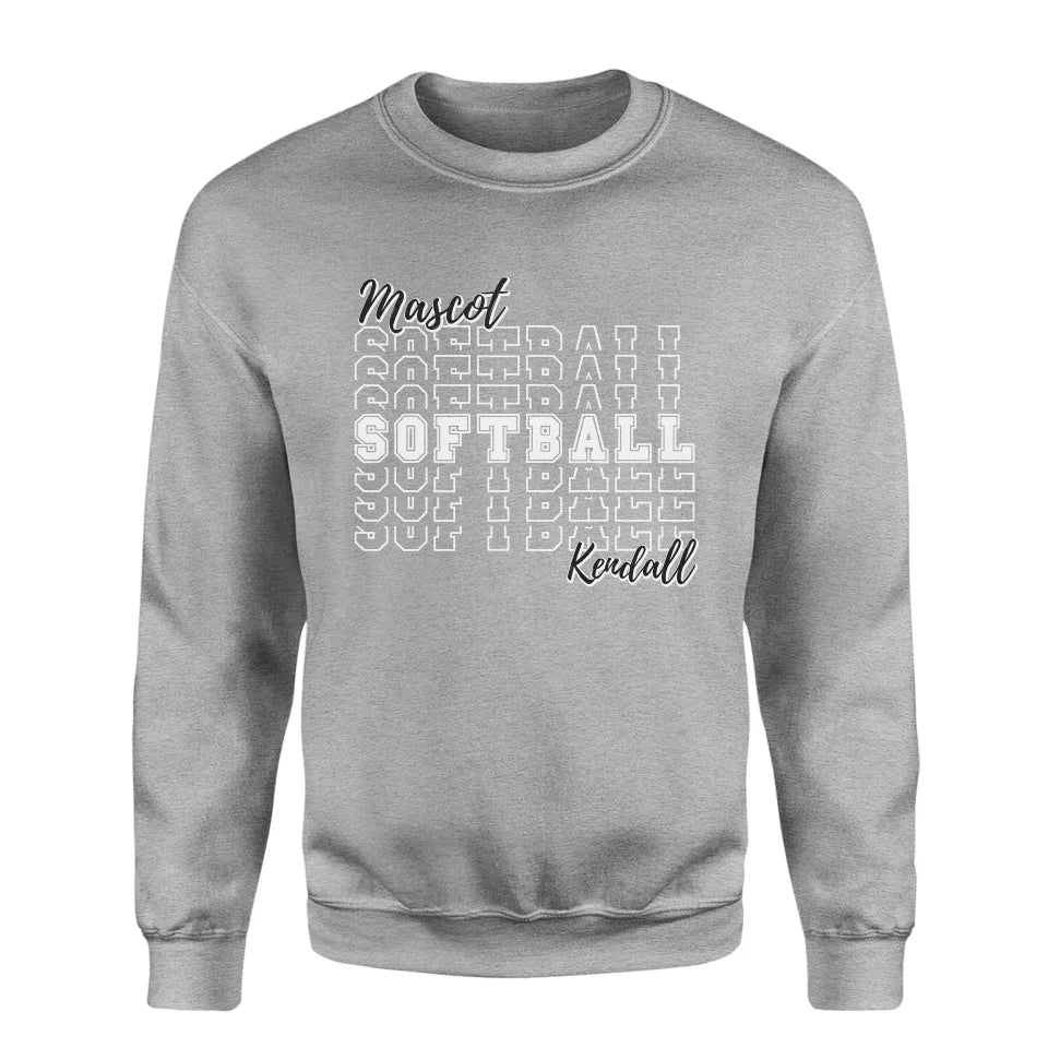 Custom Softball on a Sweatshirt With Mascot and Softball Player Name on a Sweatshirt