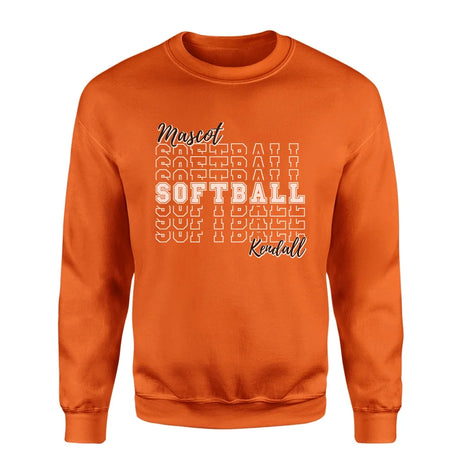 Custom Softball on a Sweatshirt With Mascot and Softball Player Name on a Sweatshirt