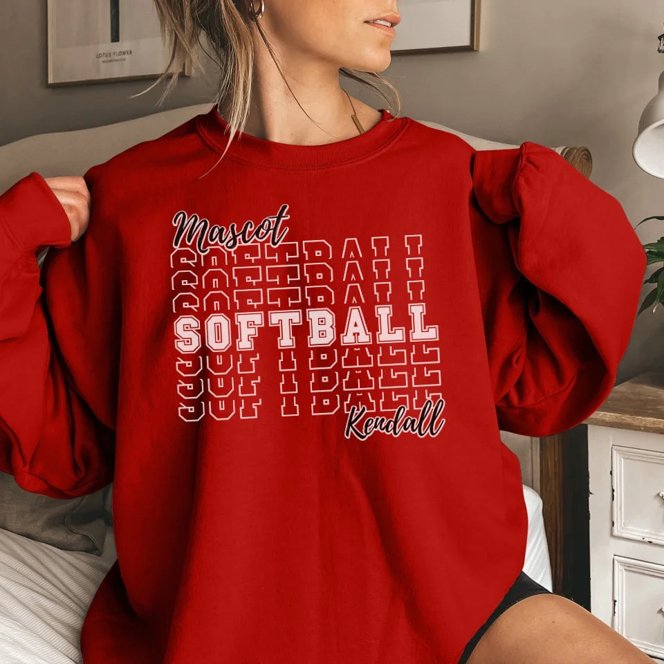 Custom Softball on a Sweatshirt With Mascot and Softball Player Name on a Sweatshirt