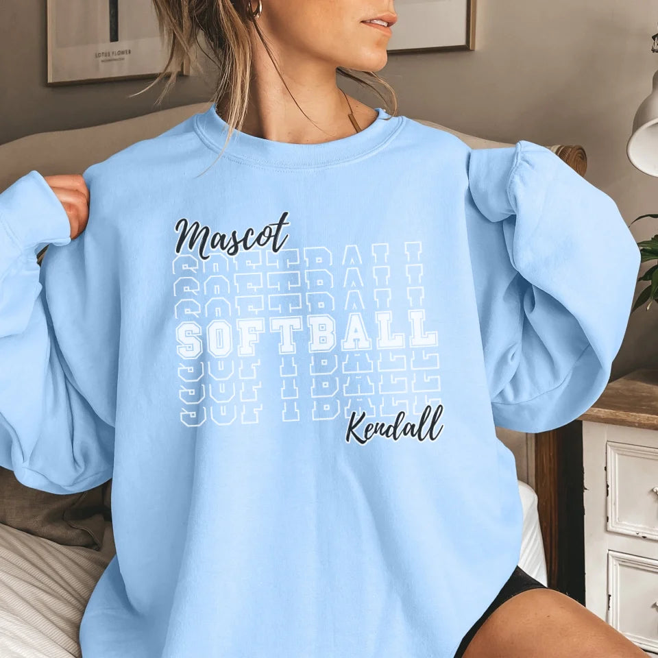 Custom Softball on a Sweatshirt With Mascot and Softball Player Name on a Sweatshirt