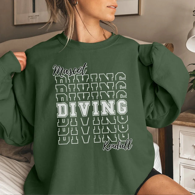 Custom Diving on a Sweatshirt With Mascot and Diver Name on a Sweatshirt