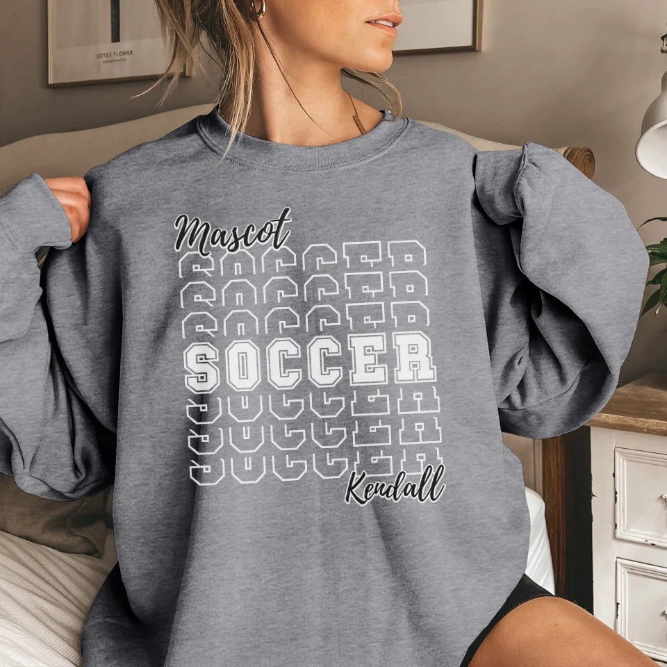 Custom Soccer on a Sweatshirt With Mascot and Soccer Player Name on a Sweatshirt