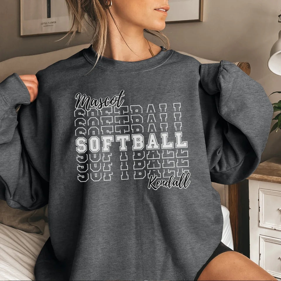 Custom Softball on a Sweatshirt With Mascot and Softball Player Name on a Sweatshirt