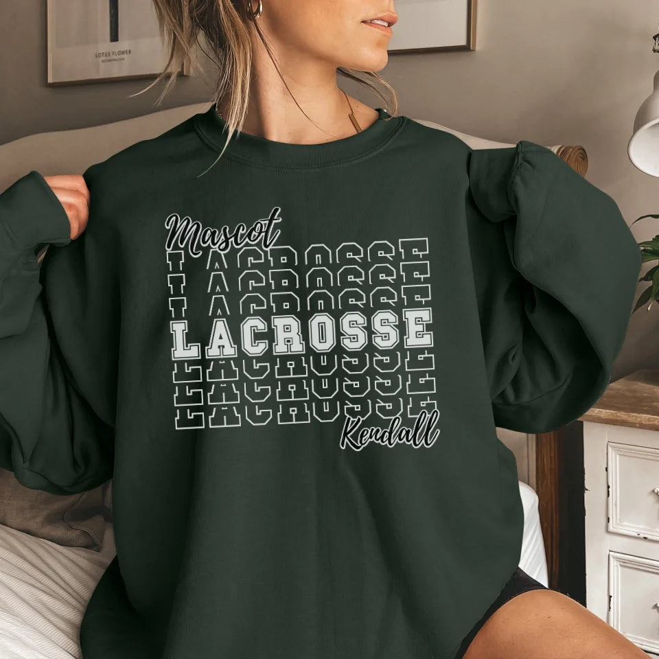 Custom Lacrosse on a Sweatshirt With Mascot and Lacrosse Player Name on a Sweatshirt