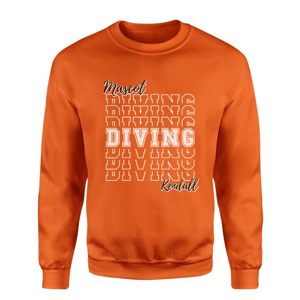 Custom Diving on a Sweatshirt With Mascot and Diver Name on a Sweatshirt