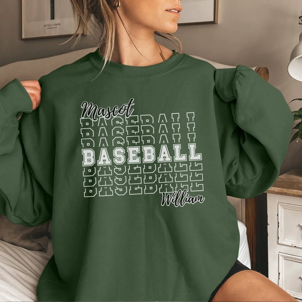 Custom Baseball on a Sweatshirt With Mascot and Baseball Player Name on a Sweatshirt