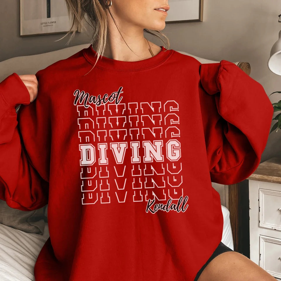 Custom Diving on a Sweatshirt With Mascot and Diver Name on a Sweatshirt