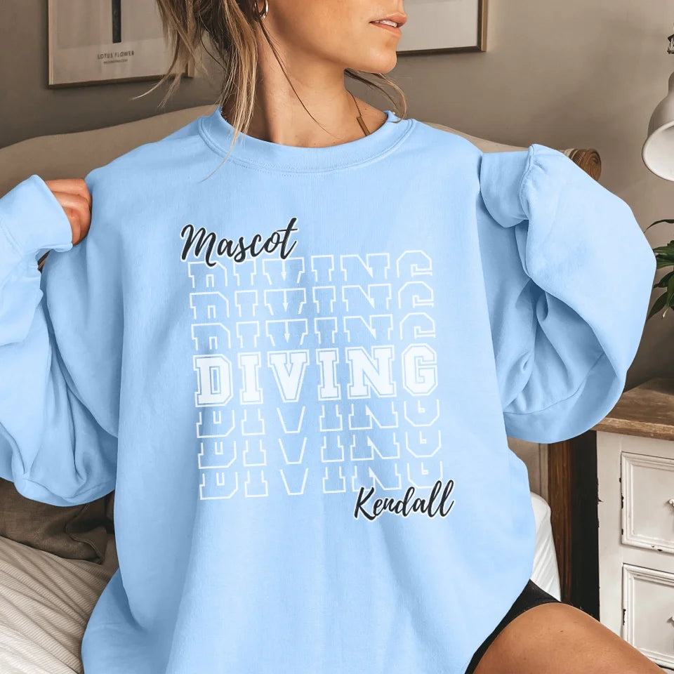 Custom Diving on a Sweatshirt With Mascot and Diver Name on a Sweatshirt