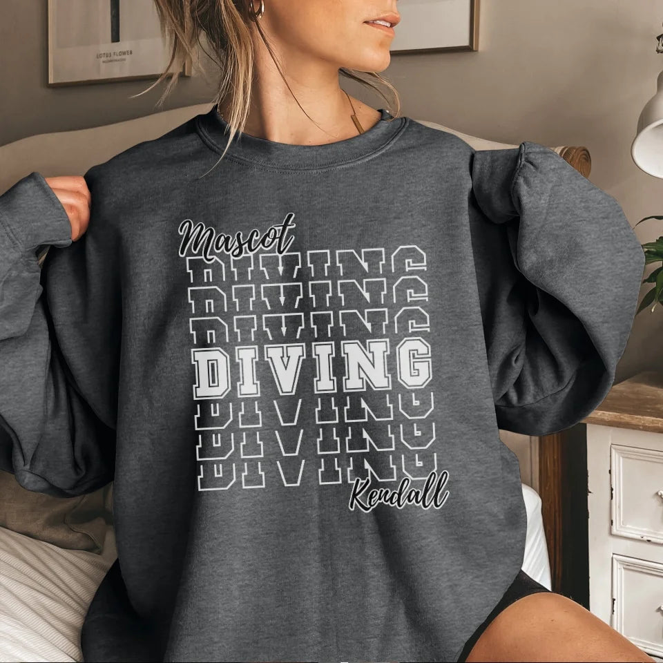 Custom Diving on a Sweatshirt With Mascot and Diver Name on a Sweatshirt