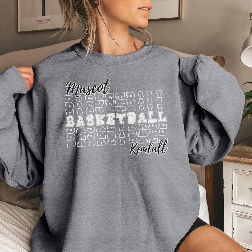 Custom Basketball on a Sweatshirt With Mascot and Basketball Player Name on a Sweatshirt