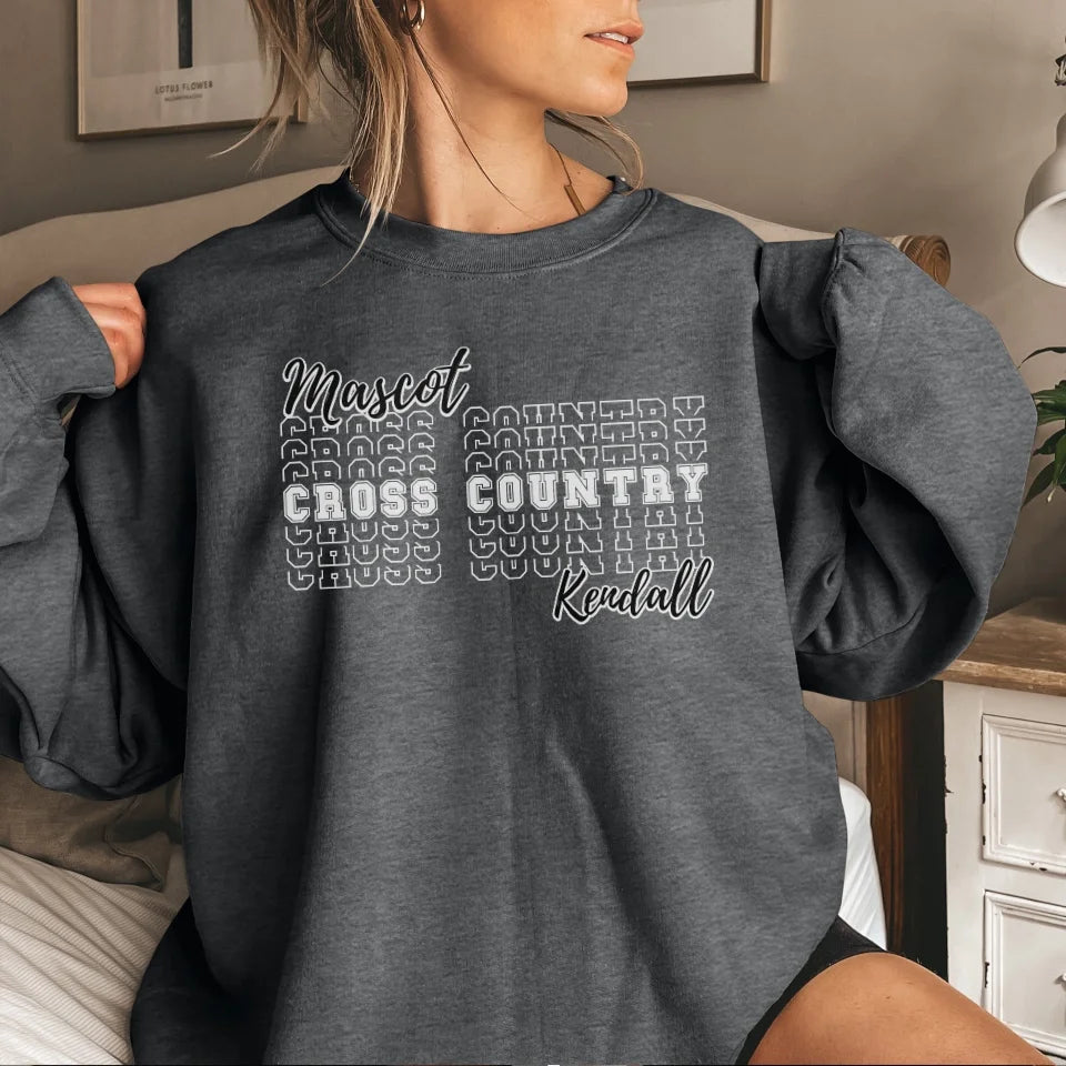 Custom Cross Country on a Sweatshirt With Mascot and Cross Country Runner Name on a Sweatshirt