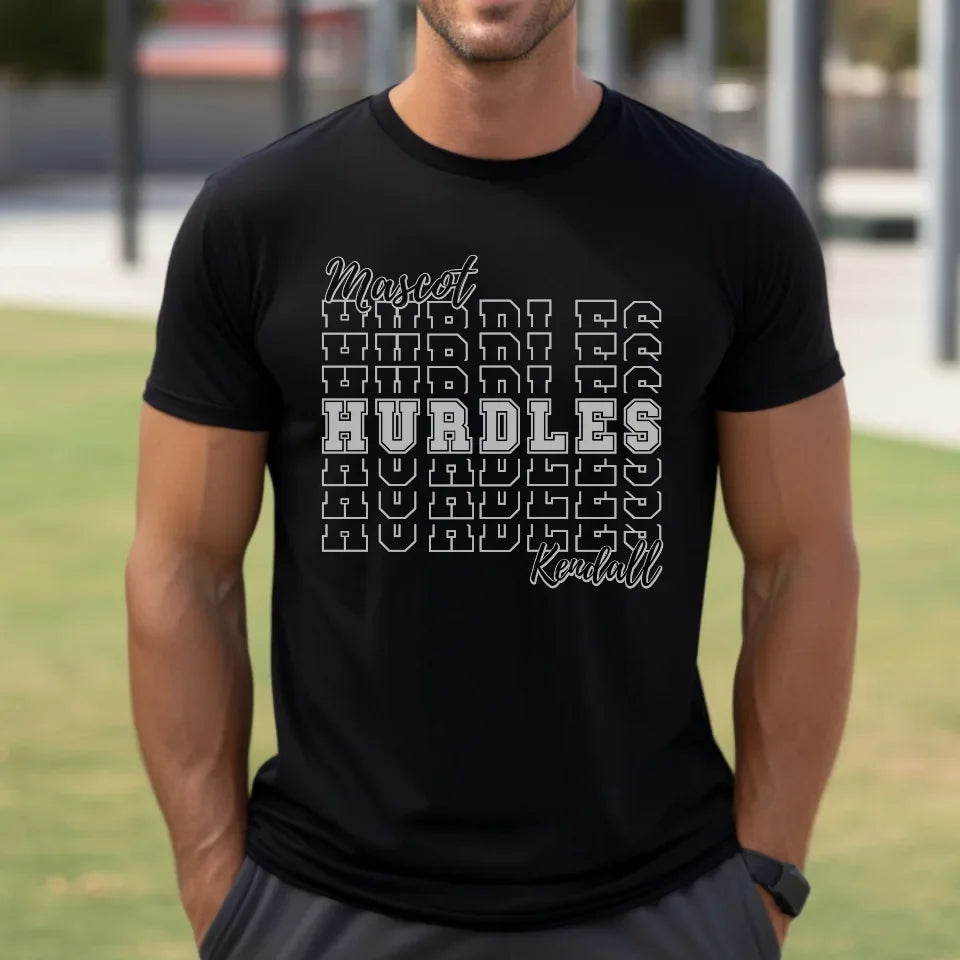 Custom Hurdles Shirt With Mascot and Hurdler Name on a Unisex T-Shirt