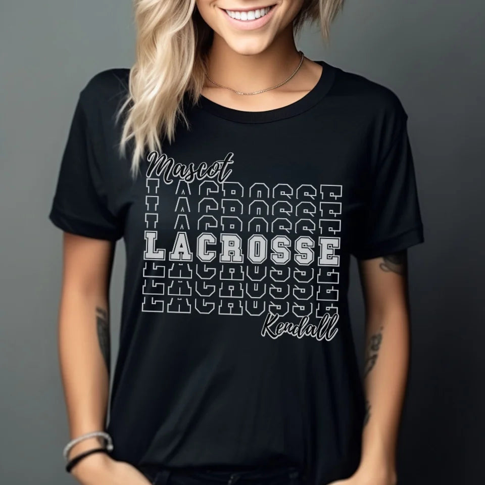 Custom Lacrosse Shirt With Mascot and Lacrosse Player Name on a Unisex T-Shirt