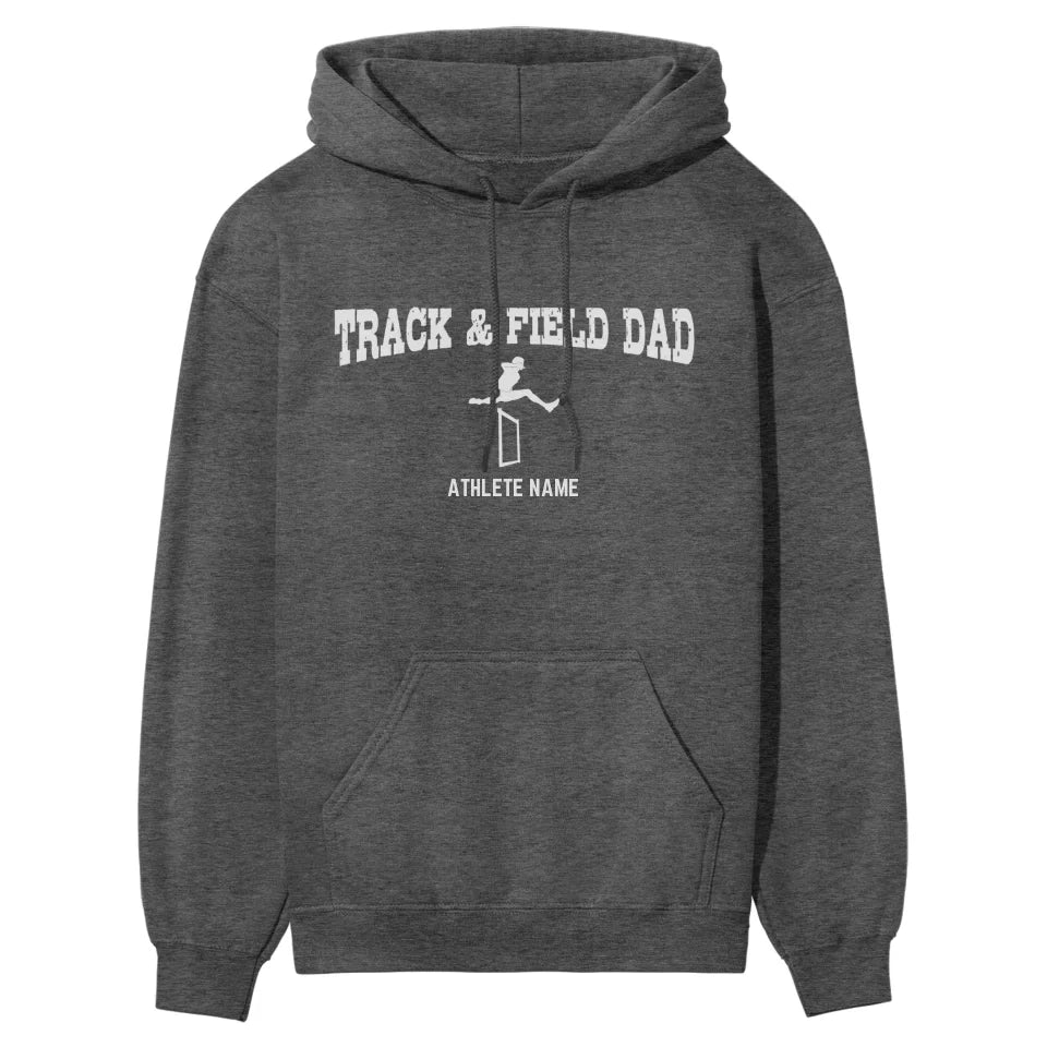 Hurdles Dad with Hurdler Icon and Hurdler Name on a Hoodie with a White Graphic