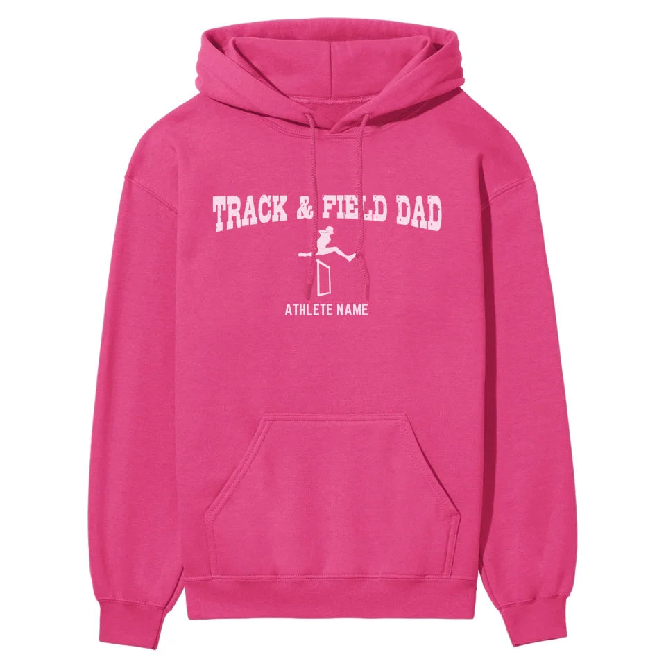 Hurdles Dad with Hurdler Icon and Hurdler Name on a Hoodie with a White Graphic