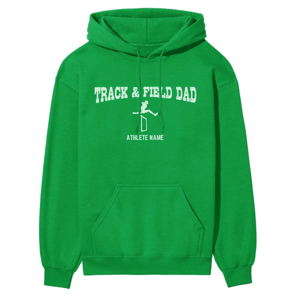 Hurdles Dad with Hurdler Icon and Hurdler Name on a Hoodie with a White Graphic