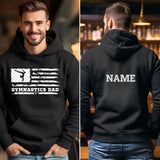 Gymnastics Dad Horizontal Flag With Gymnast Name on a Hoodie with a White Graphic