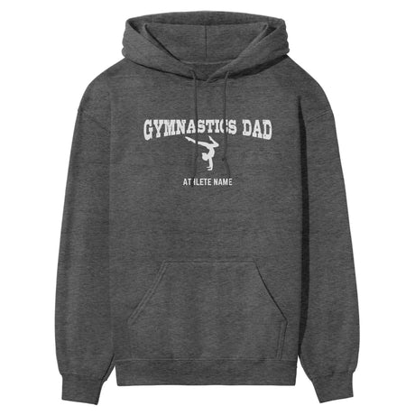 Gymnastics Dad with Gymnast Icon and Gymnast Name on a Hoodie with a White Graphic