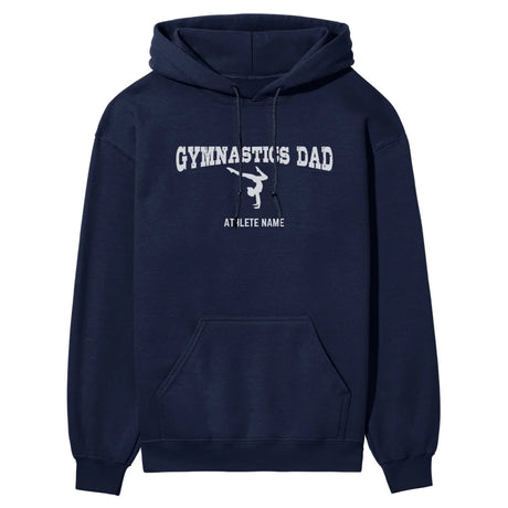 Gymnastics Dad with Gymnast Icon and Gymnast Name on a Hoodie with a White Graphic