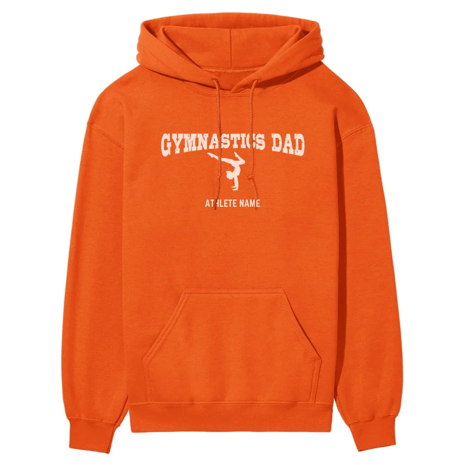 Gymnastics Dad with Gymnast Icon and Gymnast Name on a Hoodie with a White Graphic