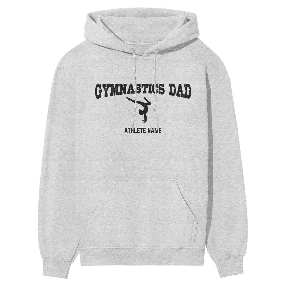 Gymnastics Dad with Gymnast Icon and Gymnast Name on a Hoodie with a Black Graphic