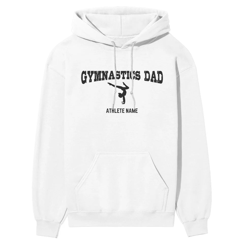 Gymnastics Dad with Gymnast Icon and Gymnast Name on a Hoodie with a Black Graphic