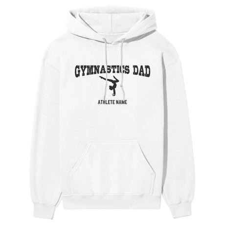 Gymnastics Dad with Gymnast Icon and Gymnast Name on a Hoodie with a Black Graphic