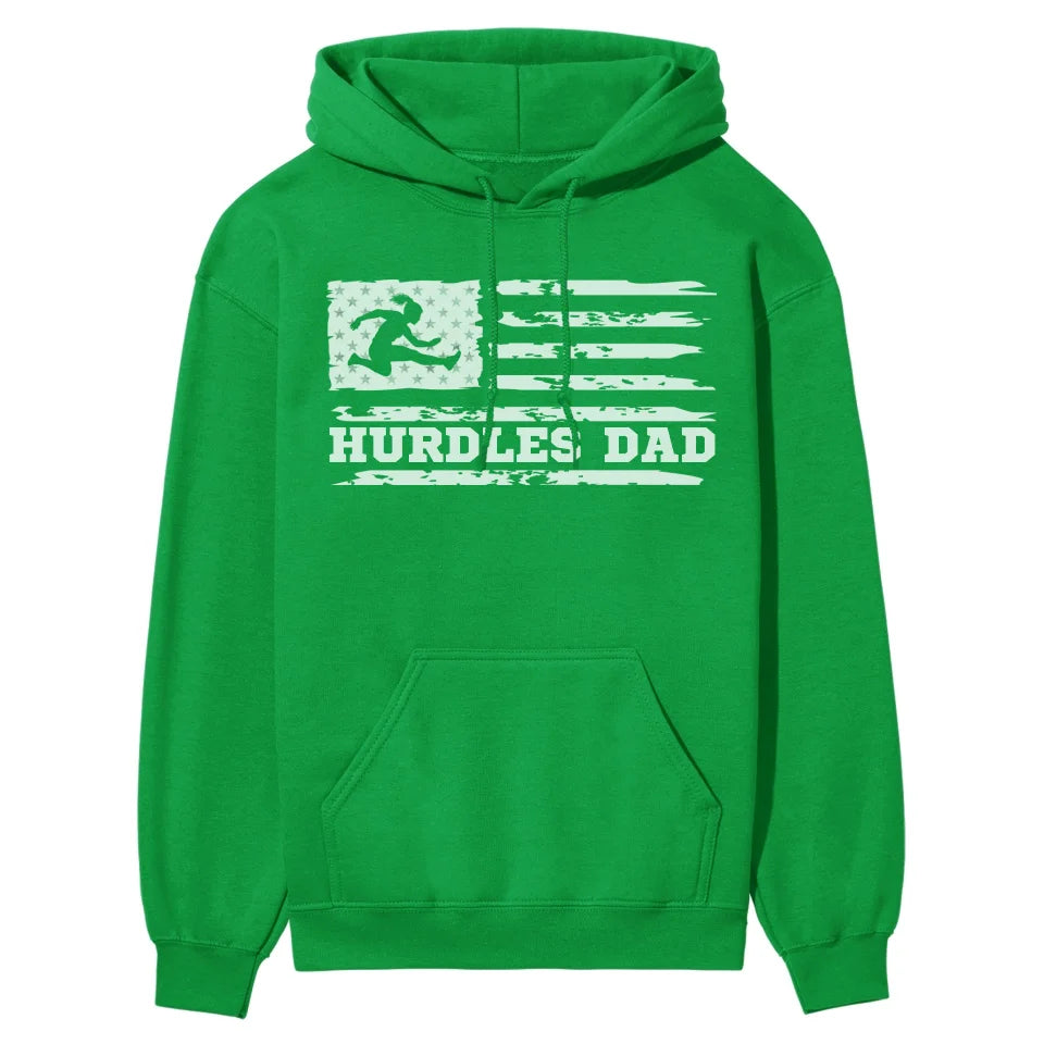 Hurdles Dad Horizontal Flag on a Hoodie with a White Graphic